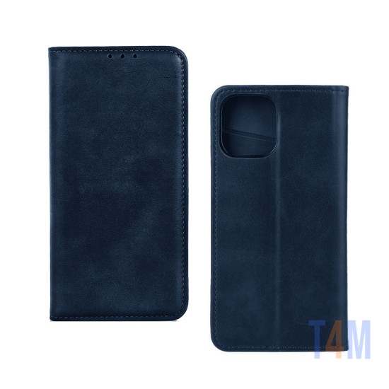 Funda Abatible de Cuero con Bolsillo Interno para Apple iPhone 12 Pro Max Azul